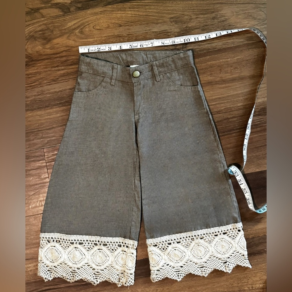 Persnickety Heathered Brown Wide Leg Toddler Girls Pants With Lace Detail Size 4